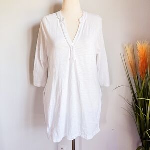 Peruvian Connection, Coastal White Slub Knit 3/4 Sleeve Tunic Top Size Large